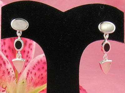 Sterling Silver White Mother of Pearl & Black Onyx Dangle Earrings 2-2-3