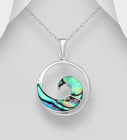 Sterling Silver Abalone "Wave" Pendant on 18 inch chain 5-1-584