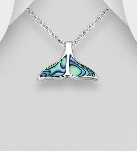 Sterling Silver Abalone Shell Whale's Tail  Pendant on 18 inch chain 5-1-625